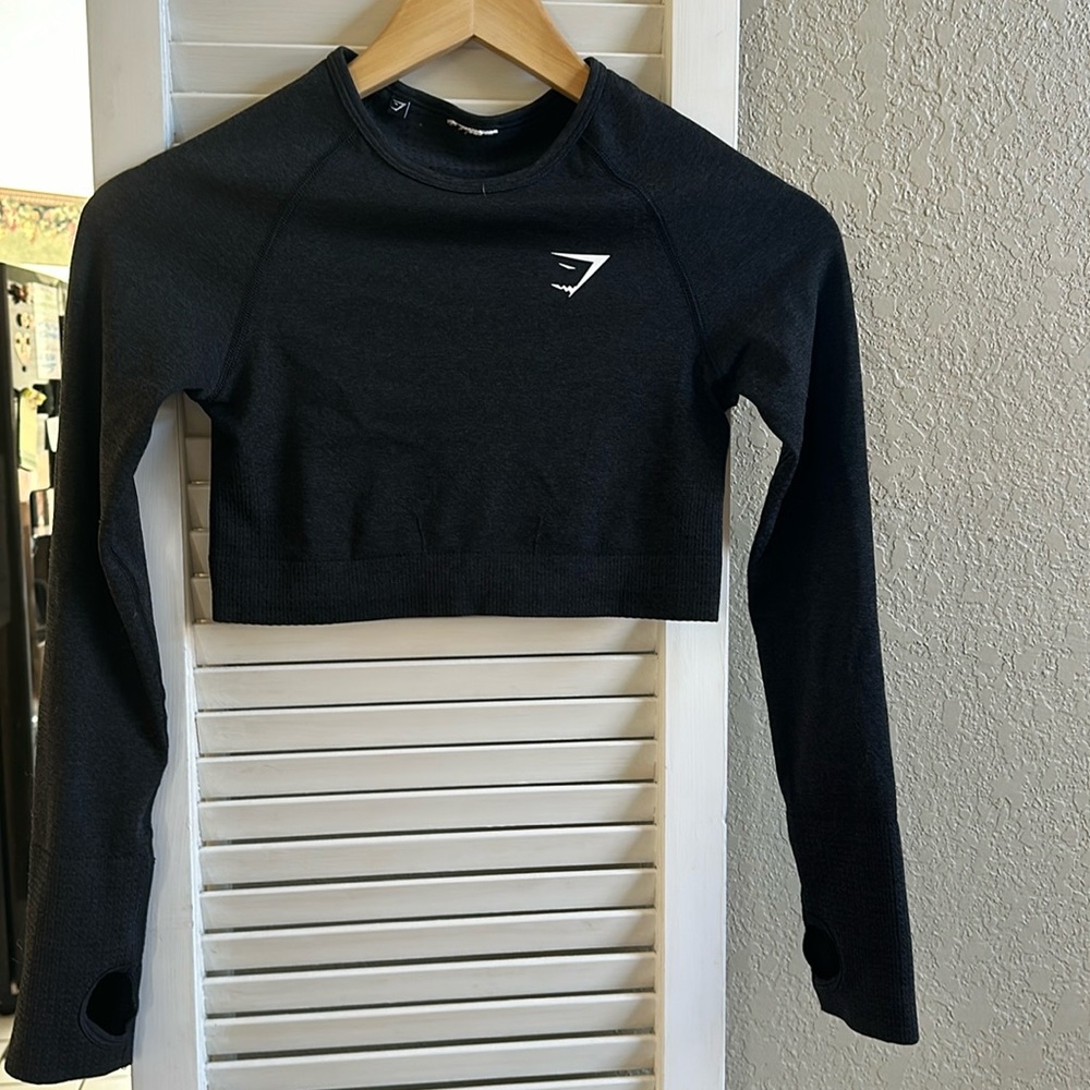 Gymshark Vital Seamless workout top in black, size small.